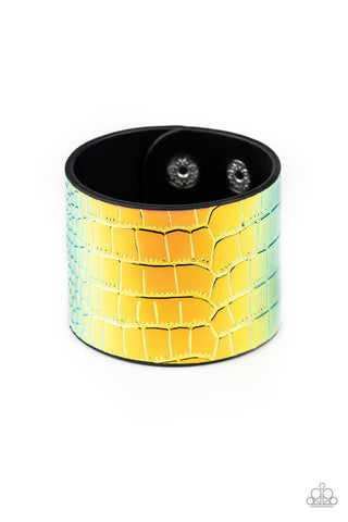 Chroma Croc - Multi - Crocodile Pattern Rainbow Paparazzi Snap Wrap Bracelet