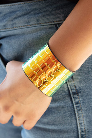 Chroma Croc - Multi - Crocodile Pattern Rainbow Paparazzi Snap Wrap Bracelet