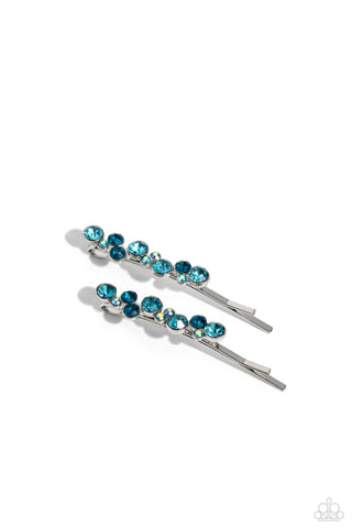 Bubbly Ballroom - Blue - and Iridescent Rhinestone Paparazzi Hair Pins