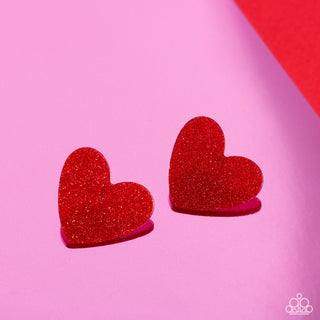 Sparkly Sweethearts - Red - Glittery Acrylic Oversized Heart Paparazzi Post Earrings