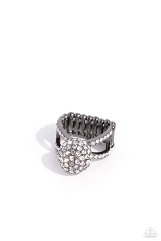 Polished Pageant - Black - White Rhinestone Gunmetal Paparazzi Ring