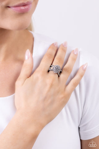 Polished Pageant - Black - White Rhinestone Gunmetal Paparazzi Ring
