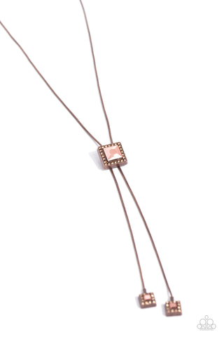 I Solemnly SQUARE - Copper - Square Cut Gem Paparazzi Bolo Necklace