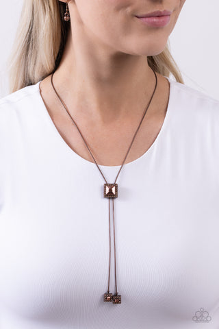 I Solemnly SQUARE - Copper - Square Cut Gem Paparazzi Bolo Necklace