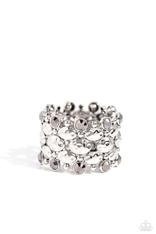 Hammered Headliner - Silver - Hematite Gem Hammered Paparazzi Stretchy Bracelet