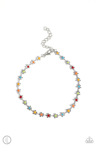 Familiar Florals - Multi - Colorful Painted Center Flower Paparazzi Anklet