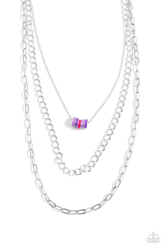 Colorful Cadet - Purple - and Pink Painted Rings Tiered Paparazzi Short Necklace