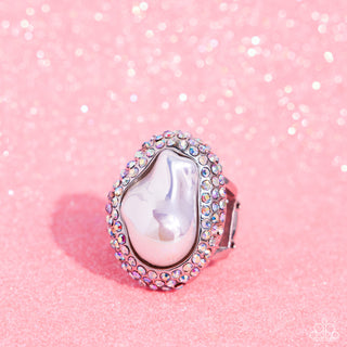 Opulent Ocean - White - Oversized Baroque Pearl Iridescent Rhinestone Paparazzi Ring - 2024 Empower Me Pink Exclusive