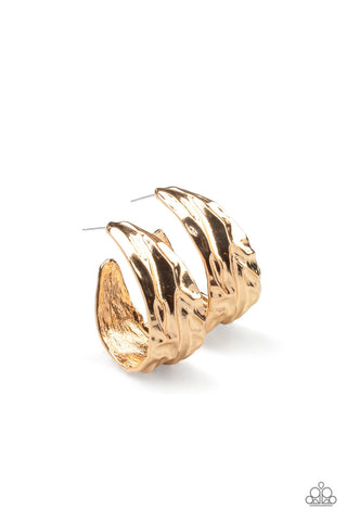 Badlands and Bellbottoms - Gold - Textured Paparazzi Hoop Earrings