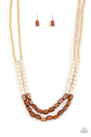 Bermuda Bellhop - Brown - Beachy Wood Paparazzi Tiered Short Necklace