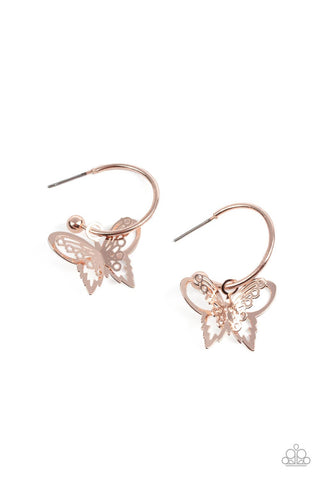 Butterfly Freestyle Rose Gold Paparazzi Earrings