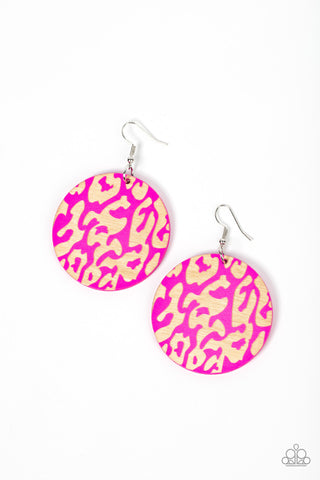 Catwalk Safari Cheetah Print Pink Wooden Paparazzi Earrings