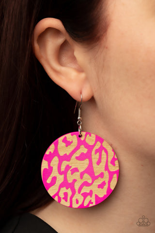 Catwalk Safari Cheetah Print Pink Wooden Paparazzi Earrings