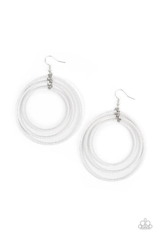 Colorfully Circulating - White - Seed Bead Hoop Layered Paparazzi Fishhook Earrings