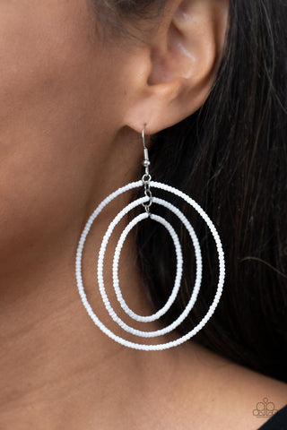 Colorfully Circulating - White - Seed Bead Hoop Layered Paparazzi Fishhook Earrings