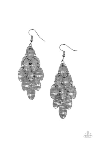 Cross It Off My List - Black - Crosshatch Gunmetal Paparazzi Fishhook Earrings