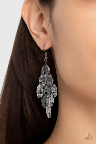 Cross It Off My List - Black - Crosshatch Gunmetal Paparazzi Fishhook Earrings