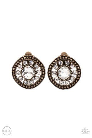 Dazzling Definition Brass Paparazzi Clip-On Earrings