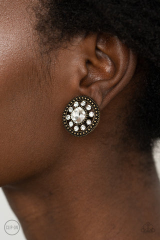 Dazzling Definition Brass Paparazzi Clip-On Earrings
