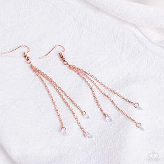 Divine Droplets - Copper - White Rhinestone Fringe Paparazzi Fishhook Earrings