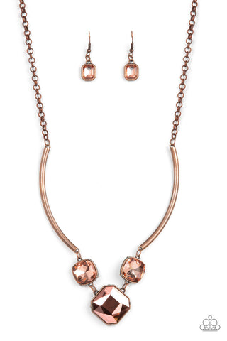 Divine IRIDESCENCE - Copper - Square and Round Gem Paparazzi Short Necklace