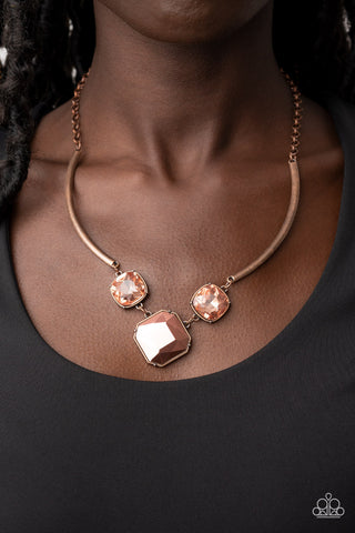 Divine IRIDESCENCE - Copper - Square and Round Gem Paparazzi Short Necklace