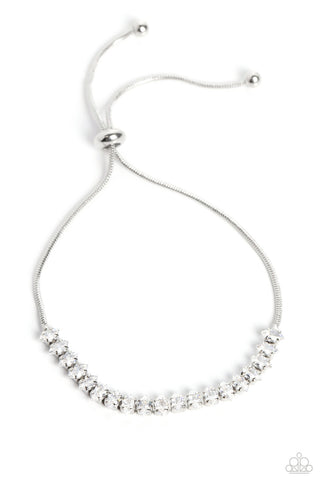 Dynamic Diamonds - White - Diamond Shaped Rhinestone Paparazzi Lariat Bolo Bracelet