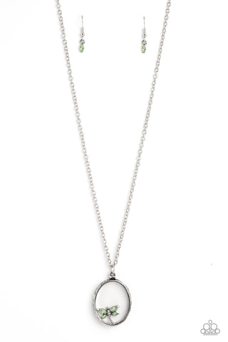 Dynamic Dragonfly - Green - Rhinestone Suspended Pendant Paparazzi Short Necklace