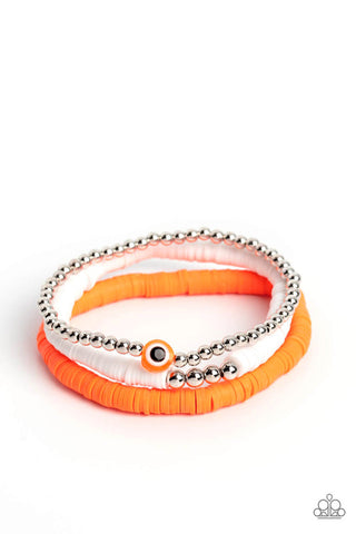 EYE Have a Dream - Orange - Rubber Disc Silver Bead Paparazzi Stretchy Bracelet