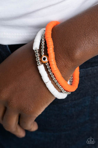 EYE Have a Dream - Orange - Rubber Disc Silver Bead Paparazzi Stretchy Bracelet