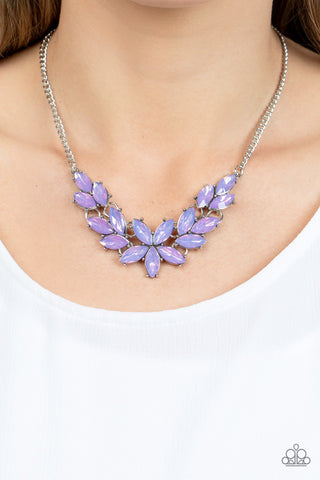 Ethereal Efflorescence - Purple - Opalescent Gem Flower Paparazzi Short Necklace
