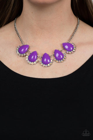 Ethereal Exaggeration - Purple - Teardrop Bead Iridescent Rhinestone Paparazzi Short Necklace