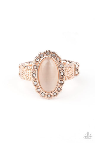 Fabulously Flawless - Rose Gold - Oval Peach Cat's Eye Stone Paparazzi Dainty Ring