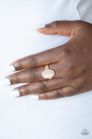 Fabulously Flawless - Rose Gold - Oval Peach Cat's Eye Stone Paparazzi Dainty Ring