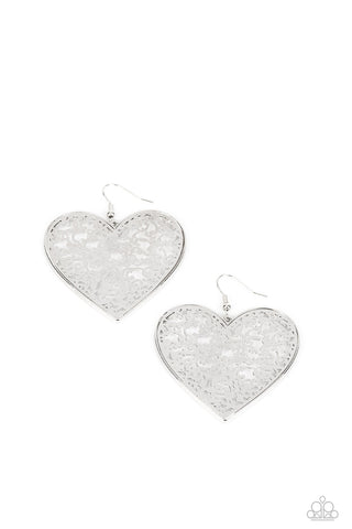 Fairest in the Land - Silver - Filigree Heart Paparazzi Fishhook Earrings