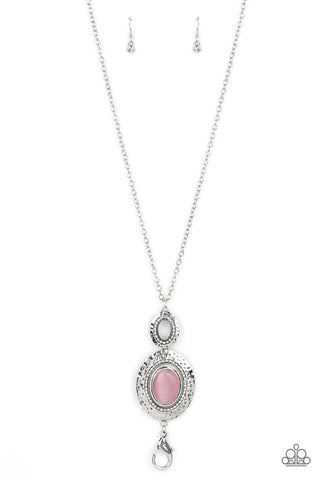 Fairytale Finesse - Pink - Oval Cat's Eye Stone Paparazzi Lanyard Necklace