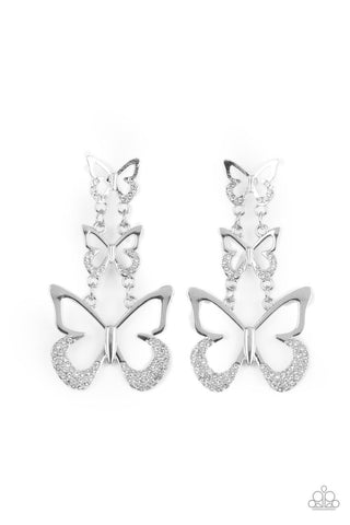 Flamboyant Flutter - White - Rhinestone Butterfly Paparazzi Post Earrings