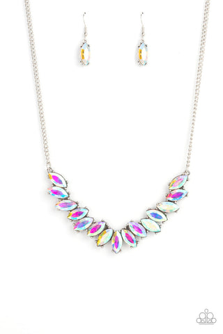 Galaxy Game-Changer - Multi - Iridescent Marquise Rhinestone Paparazzi Short Necklace
