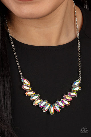 Galaxy Game-Changer - Multi - Iridescent Marquise Rhinestone Paparazzi Short Necklace