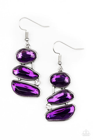 Gem Galaxy - Purple - Asymmetrical Gem Paparazzi Fishhook Earrings