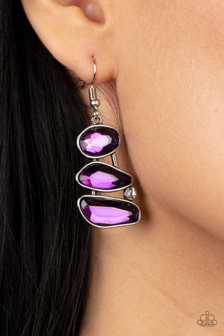 Gem Galaxy - Purple - Asymmetrical Gem Paparazzi Fishhook Earrings