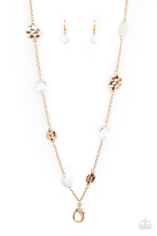 Glossy Glamorous White Paparazzi Lanyard Necklace