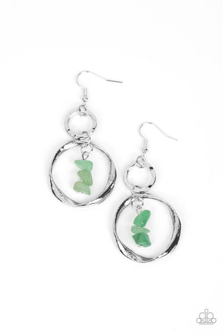 Good-Natured Spirit - Green - Suspended Jade Pebble Silver Hoop Paparazzi Fishhook Earrings