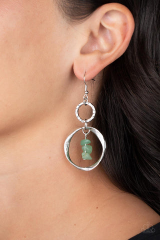 Good-Natured Spirit - Green - Suspended Jade Pebble Silver Hoop Paparazzi Fishhook Earrings