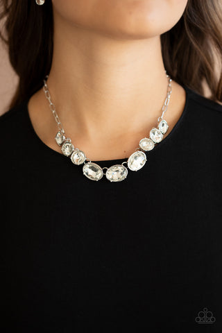 Gorgeously Glacial - White - Round and Oval Rhinestone Paparazzi Short Necklace - June 2021 Life of the Party Exclusive