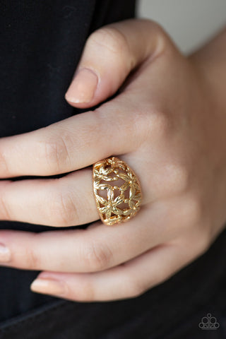 Haute Havana - Gold - Flower Paparazzi Dainty Ring