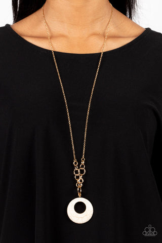 Hidden Dune - White - Stone Hoop Gold Chain Paparazzi Long Necklace