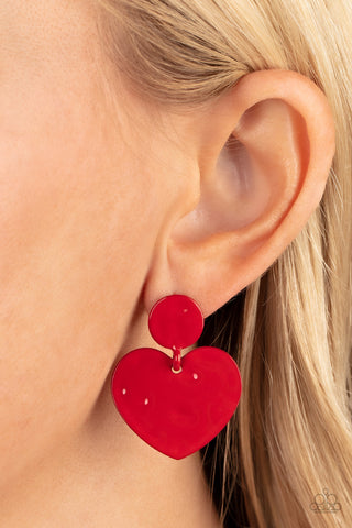Just a Little Crush Red Paparazzi Earrings