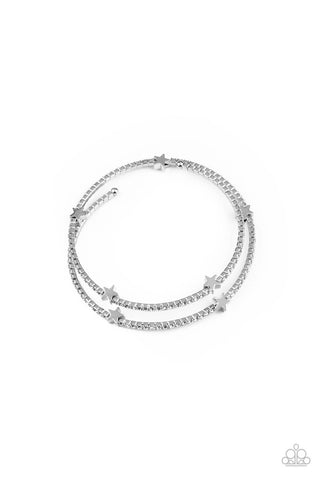 Let Freedom BLING - White - Rhinestone and Silver Star Patriotic Americana Paparazzi Coil Bracelet