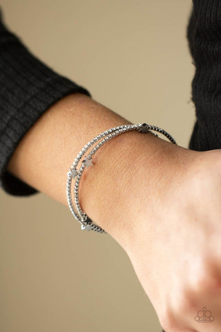 Let Freedom BLING - White - Rhinestone and Silver Star Patriotic Americana Paparazzi Coil Bracelet